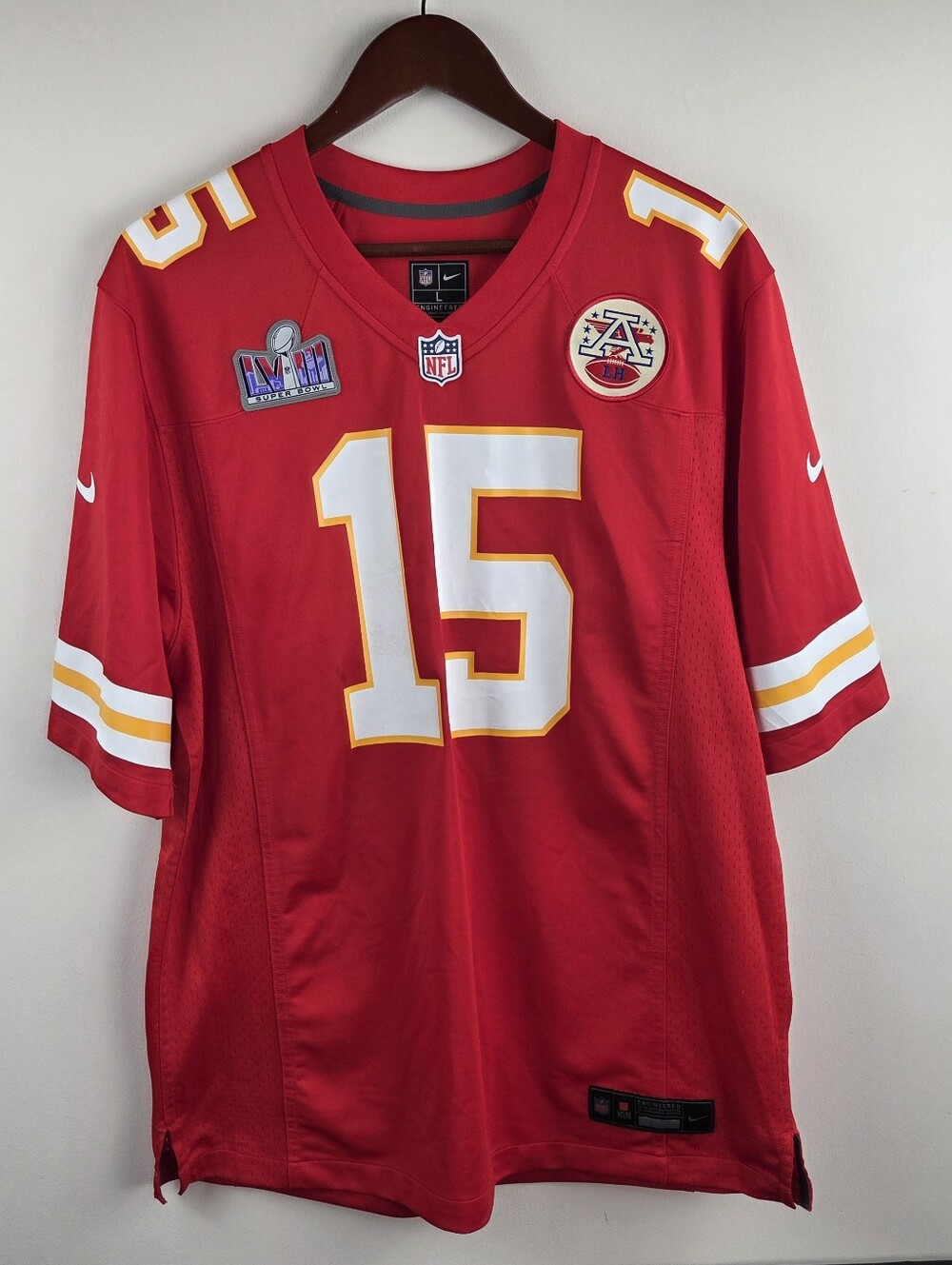 Nike Mahomes Kansas City Chiefs Super Bowl Jersey Mens Large Red #15